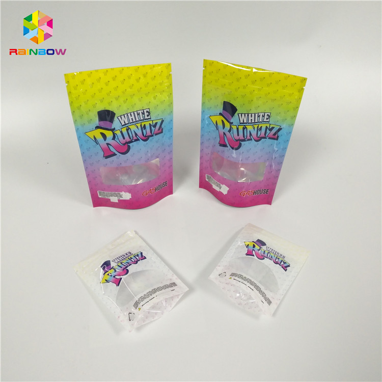 পুনর্ব্যবহারযোগ্য Snack ব্যাগ প্যাকেজিং লেজার Holographic Runtz পরিষ্কার উইন্ডো শিশুরোধী জিপ লক ব্যাগ