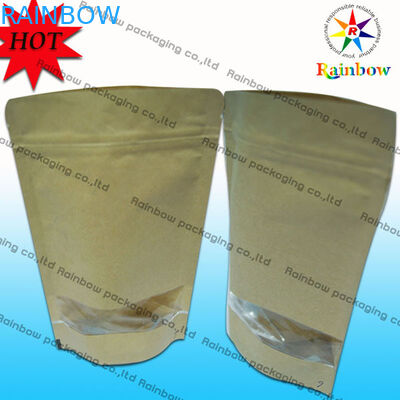 স্ন্যাক প্যাকেজিংয়ের জন্য উইন্ডো সহ জিপলক ব্রাউন ক্র্যাফ্ট কাস্টমাইজড পেপার ব্যাগে দাঁড়ানো