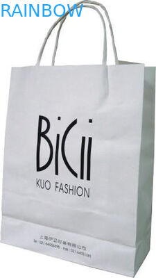 লোগো মুদ্রিত কেনাকাটা কাগজ ব্যাগ প্যাকেজিং হোয়াইট 110 গ্রাম পুনর্ব্যবহারযোগ্য