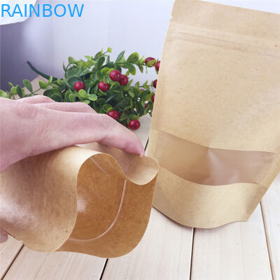 উইন্ডো পরিষ্কার কাস্টমাইজড কাগজ ব্যাগ, জিপার ব্রাউন পেপার ব্যাগ