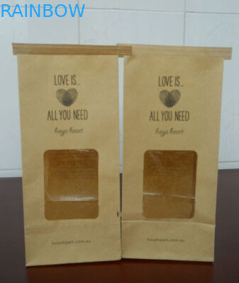 ব্রাউন সাফ উইন্ডো কাস্টমাইজড পেপার ব্যাগ খাদ্য প্যাকেজিং জন্য টিন টাই