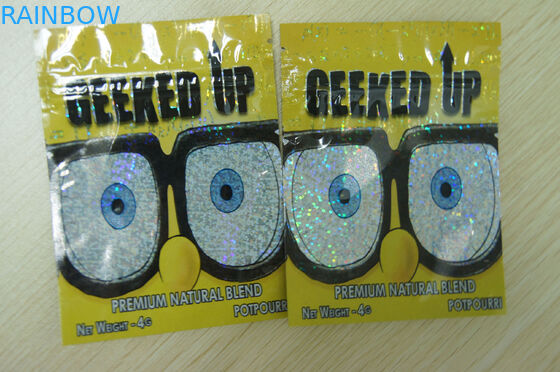 জিপলক হার্বাল ধূপ প্যাকেজিং 4 জি লেজার ফিল্ম প্লাস্টিকের ইউপি হলুদ