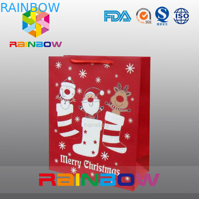 লাল কাস্টমাইজড কাগজ ব্যাগ ক্রিসমাস উপহার ব্যাগ লাল রপ / চতুর মুদ্রিত সঙ্গে