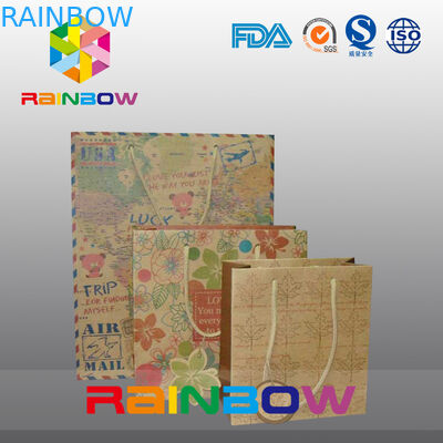 উপহার / কেনাকাটা জন্য ড্রাস্টারিং সঙ্গে কাস্টমাইজড মুদ্রণ বাদামী কড়া কাগজ ব্যাগ