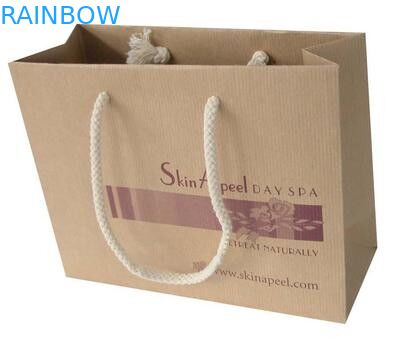 উপহার / কেনাকাটা জন্য ড্রাস্টারিং সঙ্গে কাস্টমাইজড মুদ্রণ বাদামী কড়া কাগজ ব্যাগ
