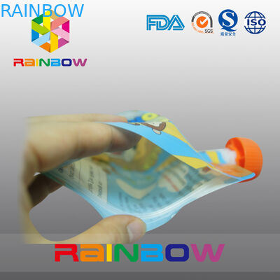 রঙিনভাবে মুদ্রিত জিপপিড গোলাকার স্পাউট পাউচ প্যাকেজিং / পানীয় জন্য প্যাকেজিং