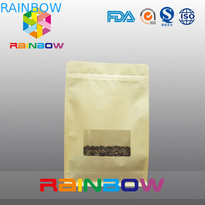 ফ্ল্যাট নীচে গাসেট ব্যাগ, কফি জন্য পরিষ্কার উইন্ডো সঙ্গে চতুর্ভুজ সীল ব্লক নীচে ব্যাগ