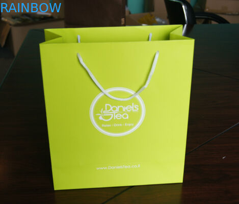 কটন হ্যান্ডেল চা প্যাকেজিং ব্যাগ সঙ্গে কাস্টম পরিকল্পিত সবুজ কড়া কাগজ ব্যাগ