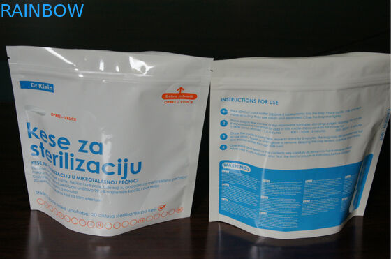 খাদ্য গ্রেড ল্যামিনেট প্লাস্টিক মাইক্রোওয়েভ স্টারাইলাইজার ব্যাগ জিপারের সাথে দাঁড়ানো