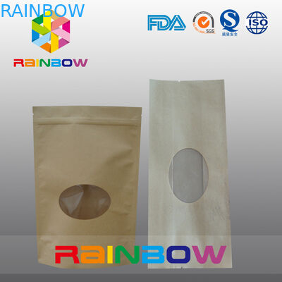 Doypack ক্রিড়া ব্রাউন কাগজ চা ব্যাগ ফ্রন্ট ওভাল উইন্ডো সঙ্গে প্যাকেজিং