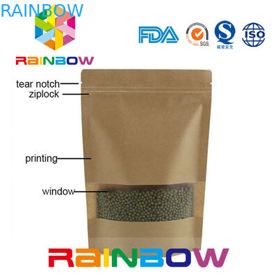 ব্রাউন ক্র্যাফ্ট পেপার কাস্টমাইজড পেপার ব্যাগ ডোয়াক্যাক জিপলক উইন্ডোজের ড্রি ফুড প্যাকেজিং ব্যাগ