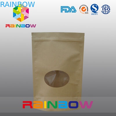 কাস্টমাইজড সাইজ প্লেইন ব্রাউন জিপার রাউন্ড উইন্ডো দিয়ে পেপার স্ন্যাকের জন্য শীর্ষ ক্রাফ্ট পেপার ব্যাগ