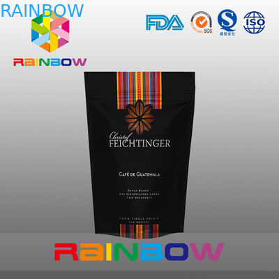 ব্ল্যাক স্ট্যান্ড আপ প্লাস্টিক অ্যালুমিনিয়াম ফয়েল কফি বীন বা ভলভ এবং বেল্ট সঙ্গে গ্রাউন্ড ব্যাগ