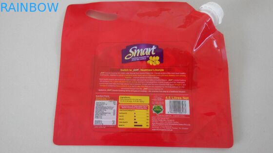 মুদ্রিত লোগো 4.5L রান্নার তেল / হুলিল দে ক্যানোলা জন্য হ্যান্ডেল সঙ্গে স্পাউথ পাউন্ড স্ট্যান্ড আপ