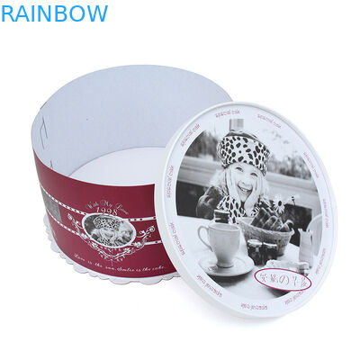 আলংকারিক লাল এবং সাদা গোলাকার পিচবোর্ড প্যাকেজিং বক্সস জন্মদিনের কেক বক্স