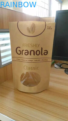 কাস্টম মুদ্রিত স্ট্যান্ড আপ ক্রাফ্ট কাগজ ব্যাগ, উইন্ডো সঙ্গে স্ন্যাক ব্যাগ প্যাকেজিং