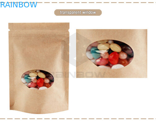 শুকনো ফল বাদাম ক্যান্ডি প্যাকেজিং জন্য Ziplock স্ট্যান্ড পাউথ ক্রিড়া ব্রাউন পেপার ব্যাগ