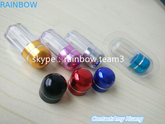 সেক্স পিলের জন্য পুনরায় ব্যবহারযোগ্য ছোট প্লাস্টিকের ধারক / ধাতব বৃত্তাকার ক্যাপ সহ ক্যাপসুল আকারের বোতল