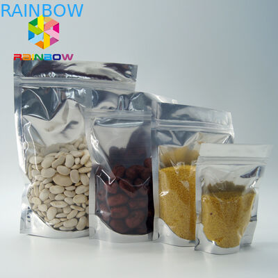 পিইটি / PE অ্যালুমিনিয়াম ফয়েল পচ প্যাকেজিং পরিষ্কার ধাতব ফয়েল আপ Ziplock ব্যাগ স্ট্যান্ড