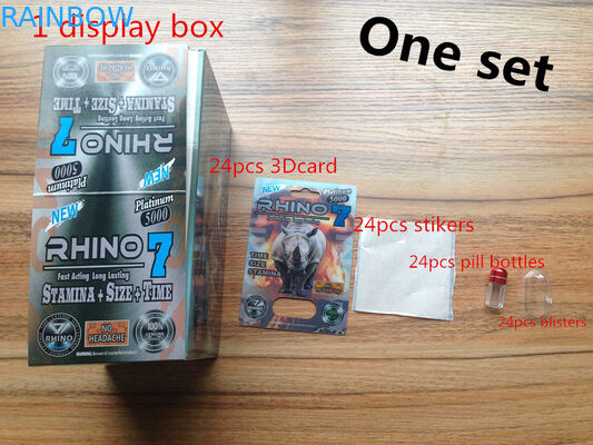 পুনরায় ব্যবহারযোগ্য আর্দ্রতা প্রতিরোধী প্লাস্টিকের পিল বোতল জন্য Rhino 7 পুরুষ বৃদ্ধি পিল প্যাকেজিং