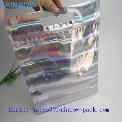 সিলভার স্ট্যান্ড আপ ব্যাগ Holographic ছোট Ziplock সীল Sachet খাদ্য থলি প্যাকেজিং