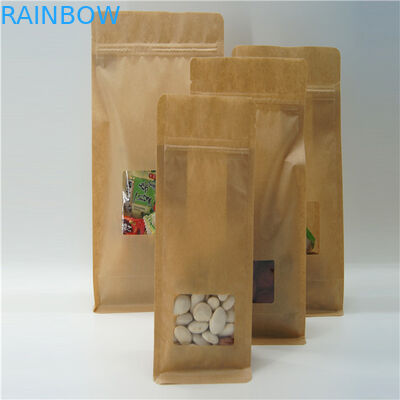 পরিষ্কার উইন্ডো দিয়ে স্কোয়ার ব্রাউন খসড়া পেপার ব্যাগ, জিপ লক কফি পাউন্ড