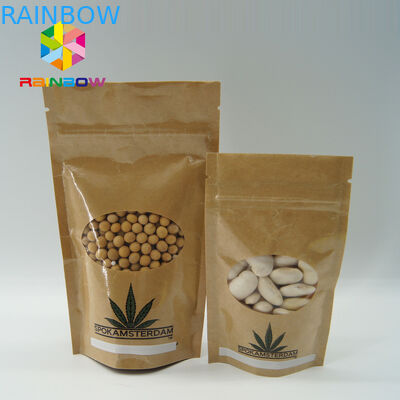 কস্টোমাইজড সাইজ ক क्राफ्ट পেপার ব্যাগ খাদ্য / শুকনো মাংস / সাগর পণ্যগুলির জন্য ওভাল উইন্ডো