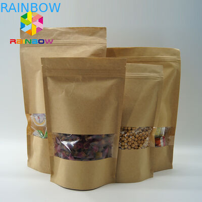 কস্টোমাইজড সাইজ ক क्राफ्ट পেপার ব্যাগ খাদ্য / শুকনো মাংস / সাগর পণ্যগুলির জন্য ওভাল উইন্ডো