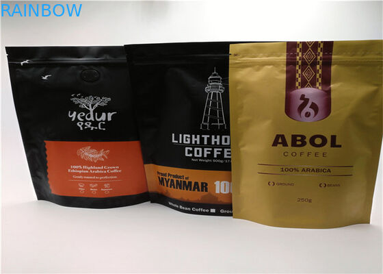 কালো মাইলার প্লাস্টিক প্যাকিং ব্যাগ জিপ লক কফি এবং চা জন্য দাঁড়ানো