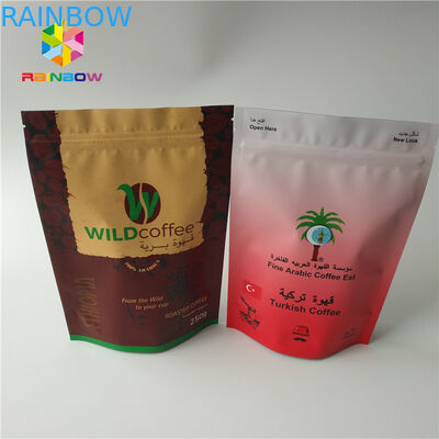 কাস্টম গ্রাম স্ট্যান্ড আপ রোস্টেড কফি প্যাক Mylar পাউন্ড ম্যাট অ্যালুমিনিয়াম ফয়েল খাদ্য গ্রেড কফি বীজ পাউডার ব্যাগ সঙ্গে শেষ