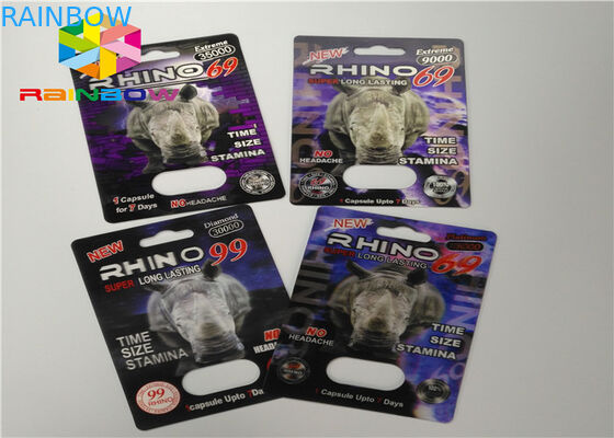 3D প্রভাব ক্রেজি Rhino 69 Rhino 7 ক্যাপসুল যৌন বড়ি কার্ড পুরুষ বর্ধনশীল পিল প্যাকেজিং বক্স এবং ফোস্কা 3 ডি কার্ড / বক্স