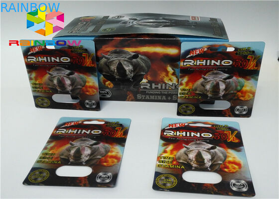 3D প্রভাব ক্রেজি Rhino 69 Rhino 7 ক্যাপসুল যৌন বড়ি কার্ড পুরুষ বর্ধনশীল পিল প্যাকেজিং বক্স এবং ফোস্কা 3 ডি কার্ড / বক্স