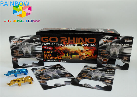 3D প্রভাব ক্রেজি Rhino 69 Rhino 7 ক্যাপসুল যৌন বড়ি কার্ড পুরুষ বর্ধনশীল পিল প্যাকেজিং বক্স এবং ফোস্কা 3 ডি কার্ড / বক্স