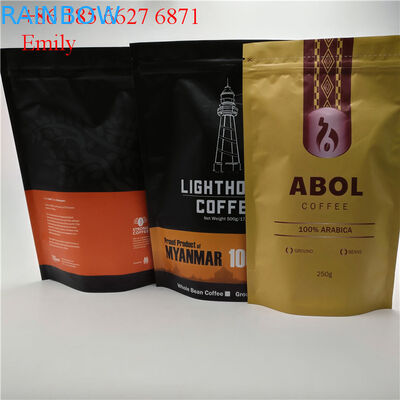 জিপার ফয়েল পচ প্যাকেজিং 250g 500g Degassing এক - ওয়ে ভালভ সঙ্গে