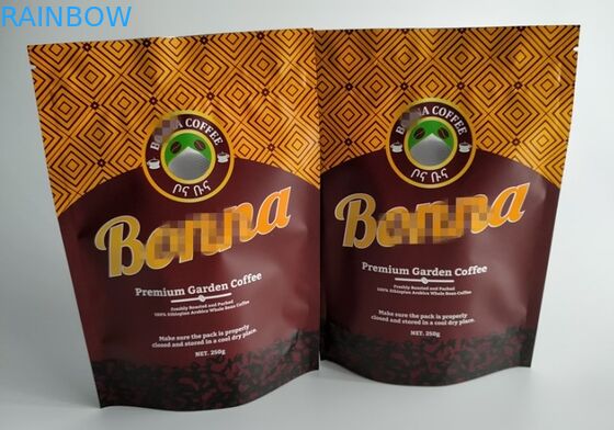 খাদ্য গ্রেড প্লাস্টিকের পাইচ প্যাকেজিং, তাপ সীল ম্যাট কফি পাউন্ড আপ স্ট্যান্ড