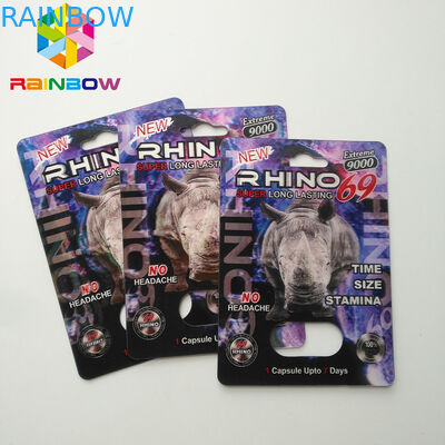 Rhino 69/7 ক্যাপসুল যৌন বড়ি ব্লিস্টার কার্ড প্যাকেজিং ম্যাট / চকচকে সারফেস শেষ