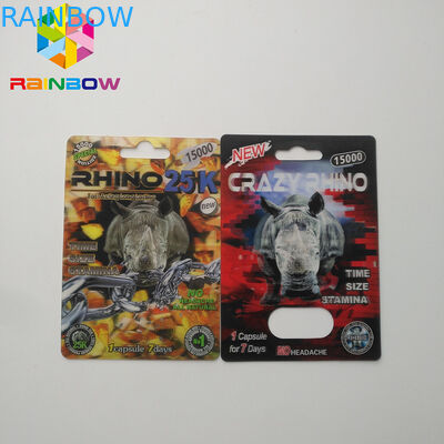Rhino 69/7 ক্যাপসুল যৌন বড়ি ব্লিস্টার কার্ড প্যাকেজিং ম্যাট / চকচকে সারফেস শেষ