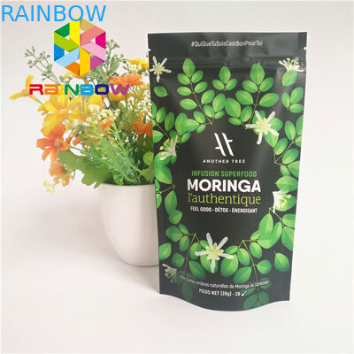 Ziplock প্লাস্টিকের পাউচ স্ট্যান্ড আপ অ্যালুমিনিয়াম ফয়েল রেখাযুক্ত Matcha পাউডার সবুজ চা ব্যাগ