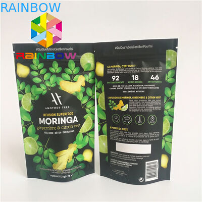 Ziplock প্লাস্টিকের পাউচ স্ট্যান্ড আপ অ্যালুমিনিয়াম ফয়েল রেখাযুক্ত Matcha পাউডার সবুজ চা ব্যাগ