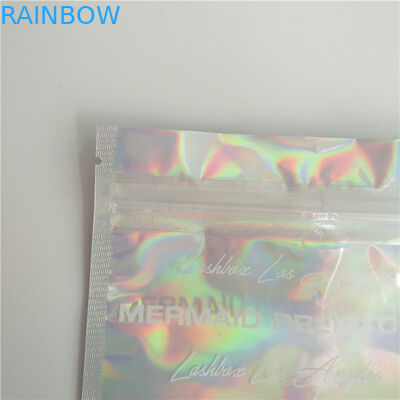 পক্ষ্ম কমেস্টিক প্যাকেজিং জন্য সামনে পরিষ্কার এবং পিছনে হলোগ্রাফিক প্রভাব সঙ্গে হোলোগ্রাফিক ব্যাগ দাঁড়ানো