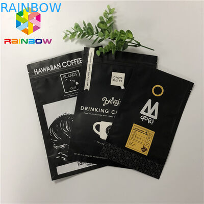 ম্যাট কালো 200g অ্যালুমিনিয়াম ফয়েল স্ট্যান্ড আপ পাউন্ড জিপ লক কফি ব্যাগ Gravure মুদ্রণ