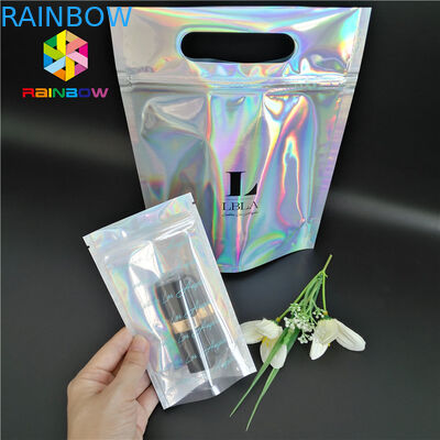 প্লাস্টিক হোলোরাম Mylar জিপার সাফ উইন্ডো সঙ্গে প্রসাধনী প্যাকেজিং ব্যাগ CMYK রঙ