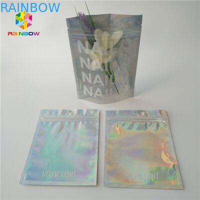 প্লাস্টিক হোলোরাম Mylar জিপার সাফ উইন্ডো সঙ্গে প্রসাধনী প্যাকেজিং ব্যাগ CMYK রঙ