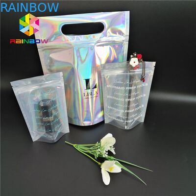 প্লাস্টিক হোলোরাম Mylar জিপার সাফ উইন্ডো সঙ্গে প্রসাধনী প্যাকেজিং ব্যাগ CMYK রঙ