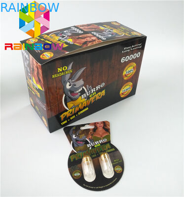 চকচকে ব্লিস্টার কার্ড প্যাকেজিং কাস্টম সেক্স বর্ধনশীল ছিদ্র Burro2 60000 কাগজ কার্ড