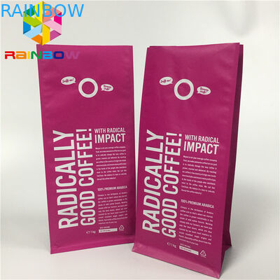 অ্যালুমিনিয়াম ফয়েল পচ প্যাকেজিং, ভালভ সঙ্গে কফি ব্যাগ ফ্ল্যাট নীচে দাঁড়ানো