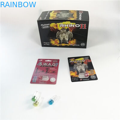 কাস্টম ফোস্কা কার্ড প্যাকেজিং পুরুষ উন্নত ক্যাপসুল প্যাকেজিং জন্য রাইনো কন্টেইনার বুলেট