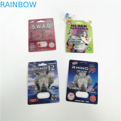 কাস্টম ফোস্কা কার্ড প্যাকেজিং পুরুষ উন্নত ক্যাপসুল প্যাকেজিং জন্য রাইনো কন্টেইনার বুলেট