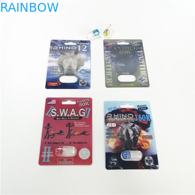 লেপা কাগজ ব্লিস্টার কার্ড প্যাকেজিং কাস্টম মুদ্রিত 3D প্রভাব Rhino 69 পিল ক্যাপসুল প্যাক