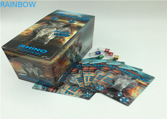 গোল্ড 69K Rhino পাউডার ক্যাপসুল ব্লিস্টার প্যাক প্লাস্টিক কভার সঙ্গে 3 ডি কার্ড প্যাকেজিং